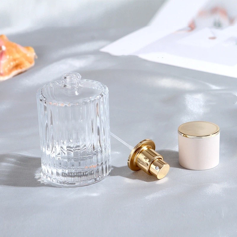 Sunshine High-End 30ml 50ml Cosmetic Packaging Clear Crimping Glass Perfume Bottle With Pump Spray Cap With Sticker